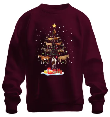 Immagine prodotto di Cavallo Albero di Natale Regalo Cavaliere Stella di Natale Neve Unisex Felpa Pullover, Borgogna, S