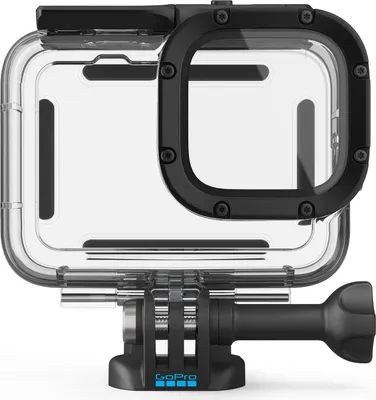 A clear, studio shot of a GoPro protective housing.