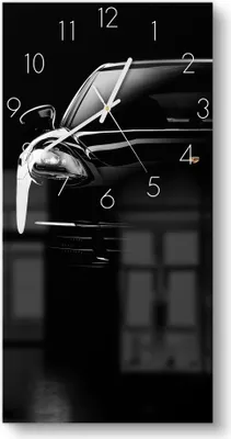 Produktbild von DEQORI Glasuhr 30x60 cm Zahlen 'Porsche Panamera Front' Wanduhr Glas Uhr Design leise