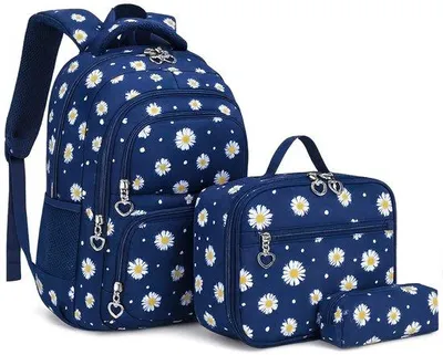 Produktbild von Ultiluxe Rucksack mit Gänseblümchenprint - Blau/Weiß - Schule, Lunch und Etui - 15.6 Zoll Laptoptasche - 22 L