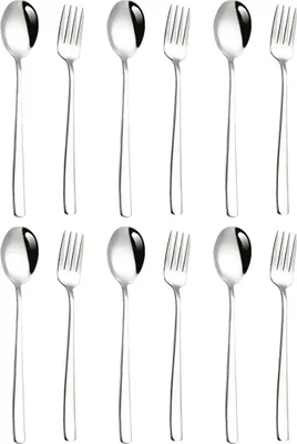 Produktbild von Löffel- und Gabel-Set, 12 Stück, Gabeln und Löffel aus Edelstahl, Küchenhelfer für Zuhause, Outdoor, Wandern, Grillen und Restaurant