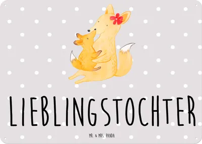 Produktbild von Mr. & Mrs. Panda Schild Fuchs Mama DIN A5 - Grau Pastell - Geschenk, Muttertag, Blechschild, tafel, Wandbild, Mutter, Umarmen, Schoß, Metallschild, Türschild