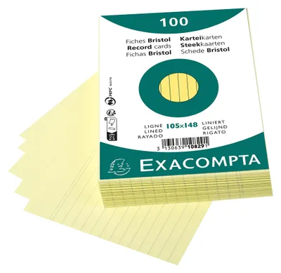 Produktbild von Exacompta 10829SE 100er Pack Karteikarten liniert DIN A6 in Folie eingeschweißt