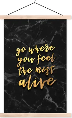 Produktbild von MuchoWow® Textilposter Zitate - Leben - Marmor 60x90 cm mit holzfarbenen Rahmen - Textil