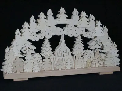 Produktbild von Schwibbogen mit Seiffener Kirche Häuser und Beleuchtung BxHxT 50x27x7cm NEU