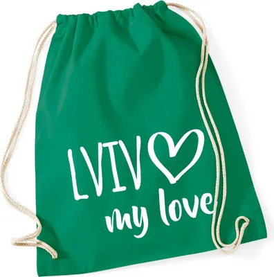 Produktbild von Huuraa Turnbeutel Lviv my love 12 Liter Kelly Green Baumwolle Rucksack Geschenkidee