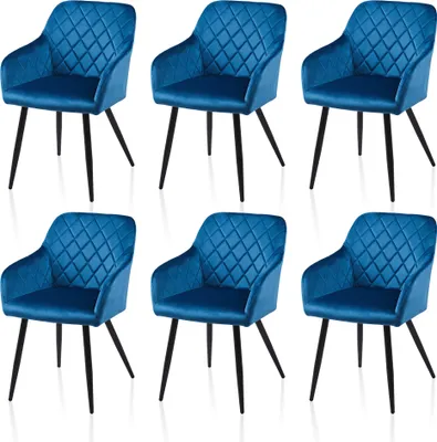Produktbild von CLIPOP Esszimmerstühle, 6er Set Küchenstühle aus Samt, Polsterstühle mit Rückenlehne, Blau