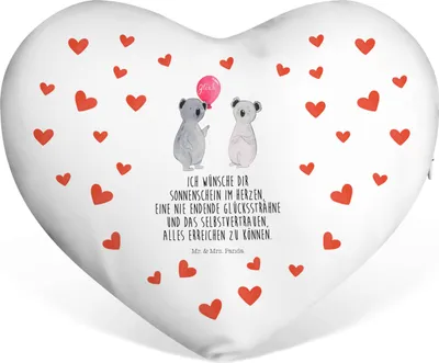 Produktbild von Mr. & Mrs. Panda Herzkissen Koala Luftballon - Weiß - Geschenk, Sofakissen, Geburtstag, Party, Kuschelkissen, Schmusekissen, dekoartikel, Dekokissen