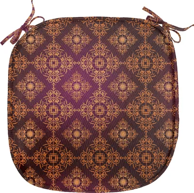 Produktbild von ABAKUHAUS Damast Polster für Esszimmerstühle, Abstrakt viktorianischer Stil, Dekoratives wasserfestes Kissen mit Riemen für Küchensitze, 40 cm x 40 cm, Orange Magenta Schwarz