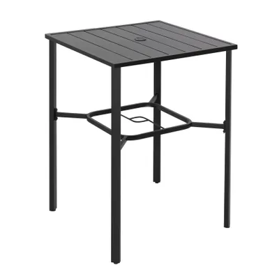Produktbild von Avestar Quadratischer Garten-Bartisch 71x71x103 cm mit Sonnenschirmloch, Lattenrost-Tischplatte mit pulverbeschichtetem Metallgestell, Schwarz
