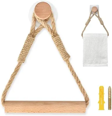 Obrázok produktu pre Samolepiaci držiak na toaletný papier z dreva a konopného lana
