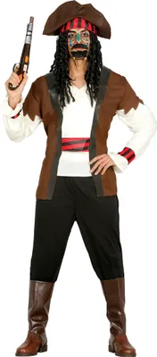 Produktbild von Pirat Abenteuer Kostüm Karneval Fasching Seeräuber Outfits Charakter Set Kleidung Piratenlook Mantel Hut Accessoires Rollenspiel, Größe: 48 - 50 (M) Farbe: Braun