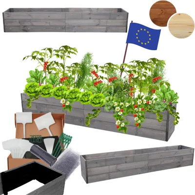 Produktbild von MODO24 Hochbeet Holz, Pflanzkasten, Massivholz, Kiefer, Kräuterbeet, Blumenkasten, Garten, Terrasse, 27x237x30 cm, Grau, ZP06