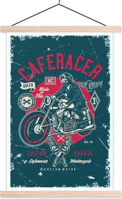 Produktbild von MuchoWow® Textilposter Mancave - Motor - Werkzeuge - Retro 40x60 cm mit holzfarbenen Rahmen - Poster