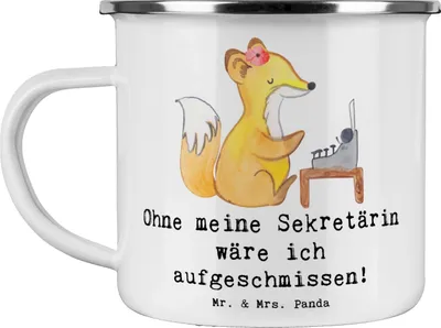 Produktbild von Mr. & Mrs. Panda Emaille Tasse Sekretärin Helfer - Weiß - Geschenk, Korrespondenz, meine, Chefetage, Kaffeepott, Beruf, Berufsleben, Teetasse, Teamspirit, Berufsprodukte