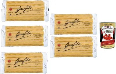 Produktbild von Italian Gourmet Pasta di Gragnano IGP Mafalde Nr. 10-1 5x500g Italienische Hartweizenpasta, Bronze gezogen, langsame Trocknung, Premium Familienpack + Italian Gourmet Polpa