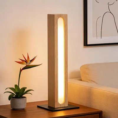 Zdjęcie produktu dla Lampa stołowa LED EDISHINE drewno, lampka nocna ściemniana dotykowo, funkcja pamięci