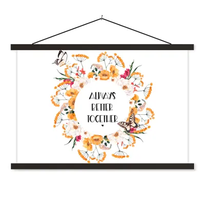 Produktbild von MuchoWow® Textilposter Zitate - Gemeinsam immer besser - Familie 90x60 cm mit schwarzem Rahmen - Aufhängungssatz