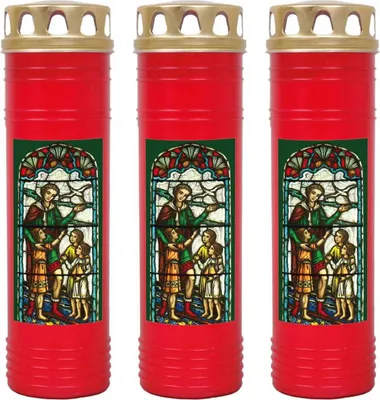 Image de Bougie funéraire - lot de 3 - rouge 170h ( couvercle or ) - fenêtre verte