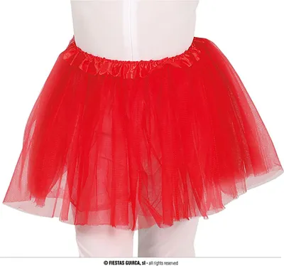A red tulle tutu skirt shown on a mannequin or model.