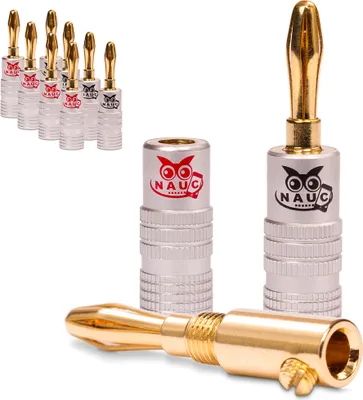 Produktbild von NAUC Bananenstecker 4mm schraubbar 24K vergoldet Lautsprecherkabel 10x Stecker