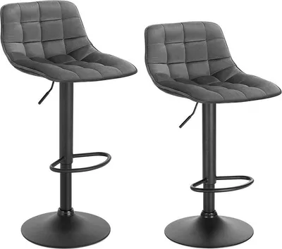 Produktbild von Bolt Edge Samt Barhocker Dunkelgrau – Ergonomische Barhocker mit Rückenlehne – Höhenverstellbar 59–81cm – Metallgestell – Belastbar bis 130kg – 2er Set