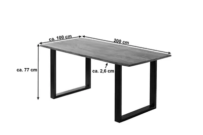 Produktbild von Essgruppe 200 cm Akazie stonefarben U-Gestell schwarz mit 6 Stühlen LAURINA