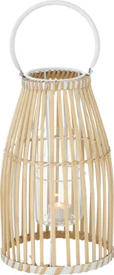 Produktbild von Windlicht - Braun - Weiß - Bambus - Glas - H 31 cm - mit Kerzenhalterglas