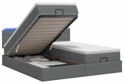 Zdjęcie produktu dla Łóżko z pojemnikiem i materacem LED ciemnoszary 200 x 200 cm