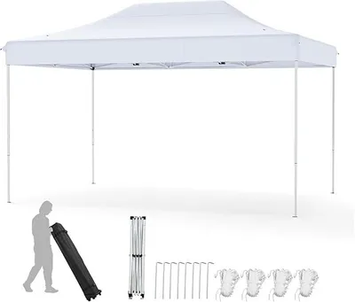 Productafbeelding van 3x4,5 meter opklapbare paviljoen, pop-up paviljoen, hoogte verstelbaar, met transporttas, 4 touwen, 8 haringen, waterdicht, tuinpaviljoen, tuintent, feesttent voor feesten, bruiloften (wit)