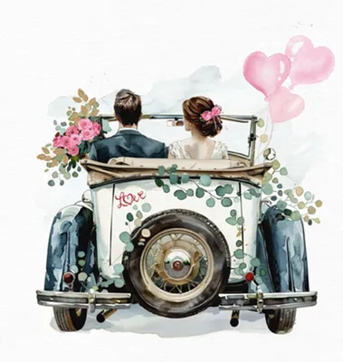Produktbild von Servietten Papier 33x33cm 3-lagig Just Married Auto Motiv 20 Stück