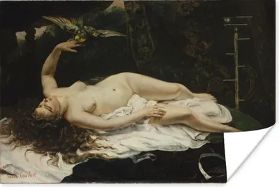 Produktbild von MuchoWow® Poster Frau mit Papagei - Gemälde von Gustave Courbet 60x40 cm - Schlafzimmerdekoration