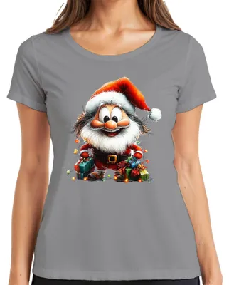 Produktbild von Weihnachtsmann Cartoon niedlich Weihnachtsgeschenk lustig Retro Damen T-Shirt, Grau, S
