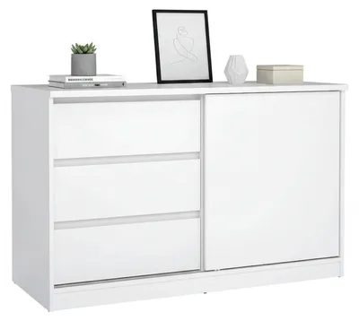 Produktbild von Kommode Bebinca, Wohnzimmerbuffet, Wohnzimmer-Sideboard, Moderne Küchen-Speisekammer, 119x50 h76 cm, Glänzendes Weiß