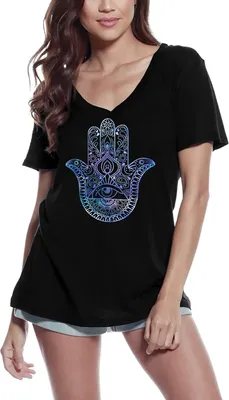 Produktbild von Damen Grafik T-Shirt V-Ausschnitt Hamsa-Yoga - spirituelle Meditation – Hamsa Yoga - Spiritual Meditation – Öko-Verantwortlich Vintage Jahrgang