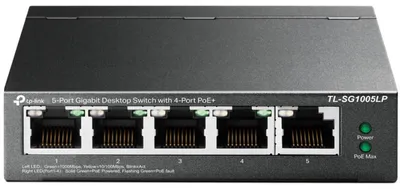 Produktbild von TP-LINK | Schalter | TL-SG1005LP | Unmanaged | Desktop | Mbit/s | Anzahl der 10/100 Mbit/s (RJ-45) Ports | Antennentyp | Anzahl der PoE-Ports | Anzahl der PoE+-Ports 4 | Netzteiltyp Extern