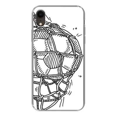Produktbild von MuchoWow® Handyhülle Schutzhülle Hülle für iPhone XR Eine Illustration eines Fußballschusses ins Tor - Jungen - Mädchen - Kinder Silikon Softcase Handy Hülle - Schutzdeckel