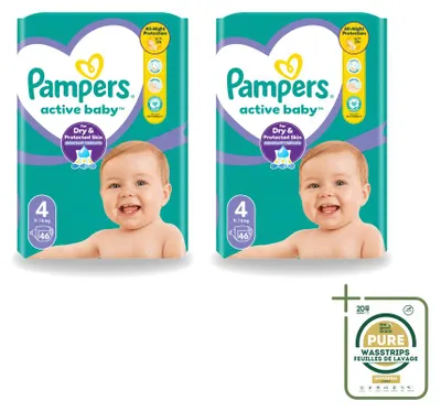 Produktbild von 2 x Pampers Active Baby Windeln Größe 4, 9–14 kg - Vorratspackung - 2 Stücke