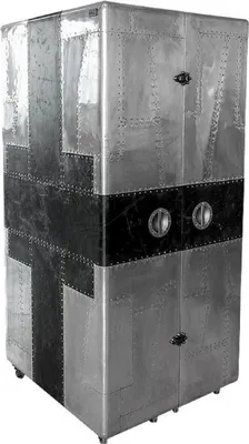 Produktbild von Casa Padrino Luxus Weinschrank im Koffer Design Silber / Schwarz 86 x 80 x H. 177 cm - Aluminium Barschrank - Kofferschrank - Flugzeug Möbel - Flieger Möbel - Aluminium Möbel - Luxus Bar Möbel