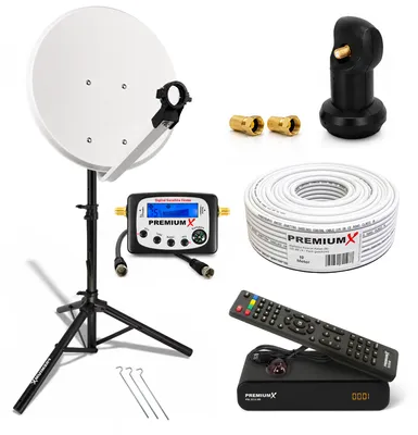 Produktbild von PremiumX Camping SAT Anlage 45cm Antenne LNB Kabel Stativ Receiver SatFinder