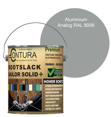 Produktbild von Contura Bootslack 2,5Liter. Farbig Glänzend Yacht- Buntlack Metall Holz GFK Holzlack Schiffslack RAL Boot - Aluminium - RAL 9006 Metallic