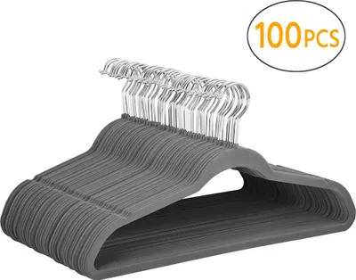 Produktbild von Yaheetech 100 Stück Kleiderbügel Anzugbügel, rutschfester Samtbezug, 360° drehbar, Grau