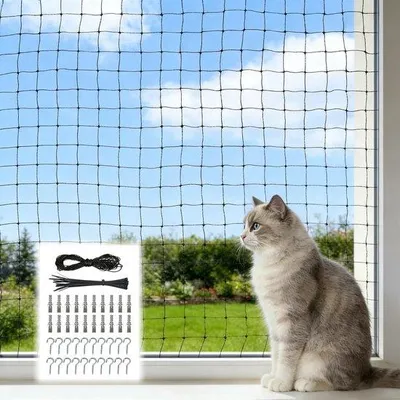 Produktbild von Dailygoods – Katzenschutznetz, 3 x 6 Meter – Robustes Nylon – Schutz für Balkon, Terrasse und Fenster – Langlebiges Montageset – Katzenschutznetz