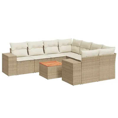 Produktbild von 9-tlg. Garten-Sofagarnitur mit Kissen Beige Poly Rattan