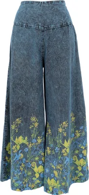 Produktbild von Palazzohose, Boho Baumwollhose, Hosenrock mit Blüten - Blau/gelb, Damen, Baumwolle, Größe: L/XL