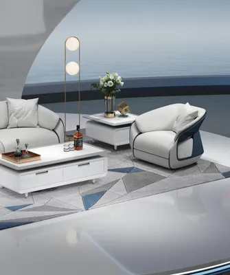 Immagine prodotto di Confortevole poltrona in bianco e blu per qualsiasi interno.