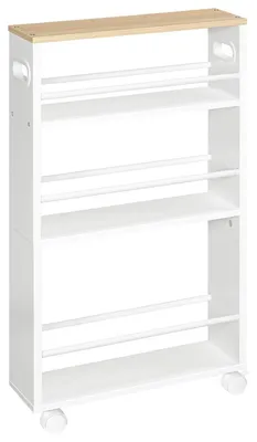 Produktbild von Rollwagen Schmal Badregal Küchenwagen - 4 Ebenen - Weiß - 45 x 15 x 80 cm