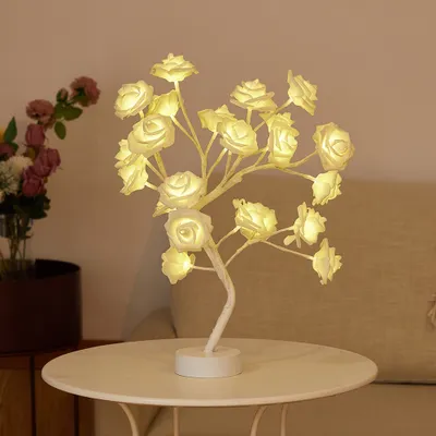 Produktbild von LED Weiß Rosenbaum Lampe Künstlich Bonsai Rose Baum Licht Dekoleuchte USB Batteriebetrieben Valentinstag Innen Deko