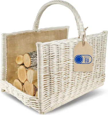 Produktbild von Creative Home Großer Kaminkorb Weiß Holzkorb mit Jute 50 x 34 x 50 cm