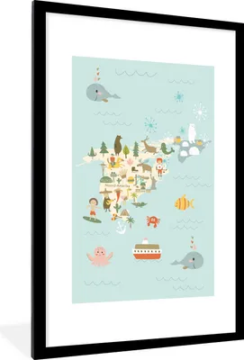 Produktbild von MuchoWow® MuchoWow® Gerahmtes Poster Weltkarte Kinder - Amerika - Farben 60x90 cm - Poster mit zchwarzem Bilderrahmen - Dekoration - Wandposter Wohnzimmer - Hochwertig